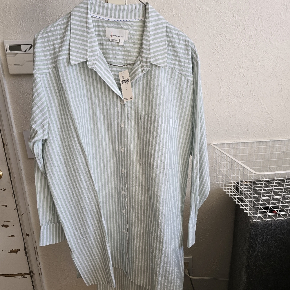 ANTHROPOLOGIE NIGHT SHIRT? BEACH SHIRT? DRESS? Striped Green Shirt